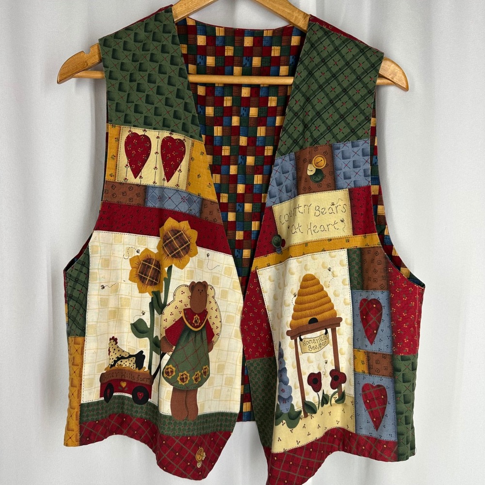 Handmade Folk Art Bear Honey Bee Novelty  Vest Size M? Teacher Fall